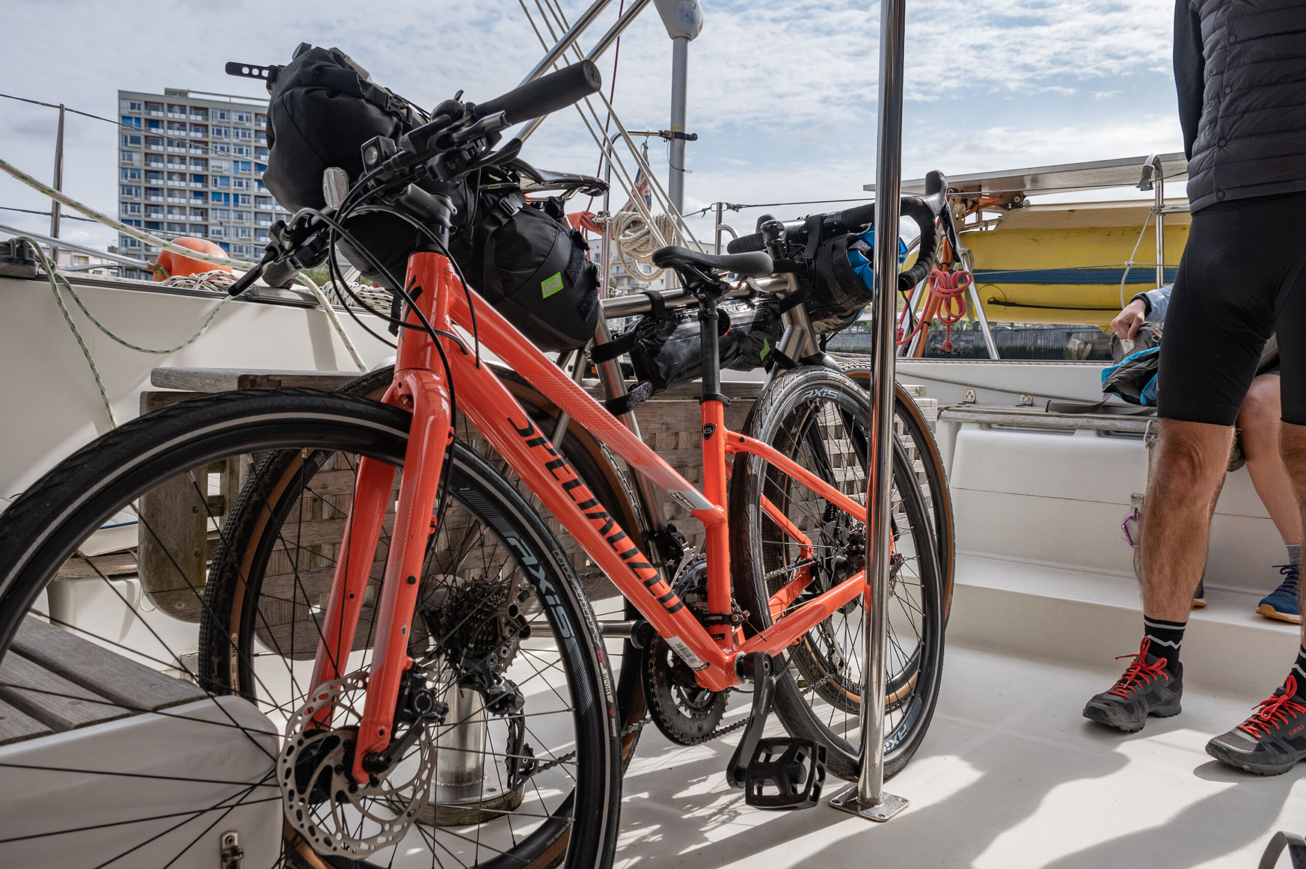 Bikes aboard the SailLink catamaran, crossing from Dover to Boulogne for the Tour de France Femmes 2027