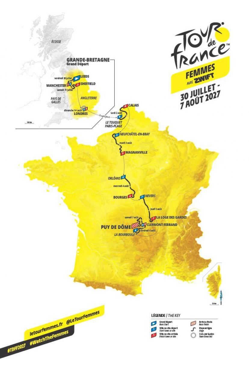 The peloton of the Tour de France Femmes racing on an open road